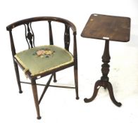 An Edwardian inlaid mahogany corner chair and a tripod side table.