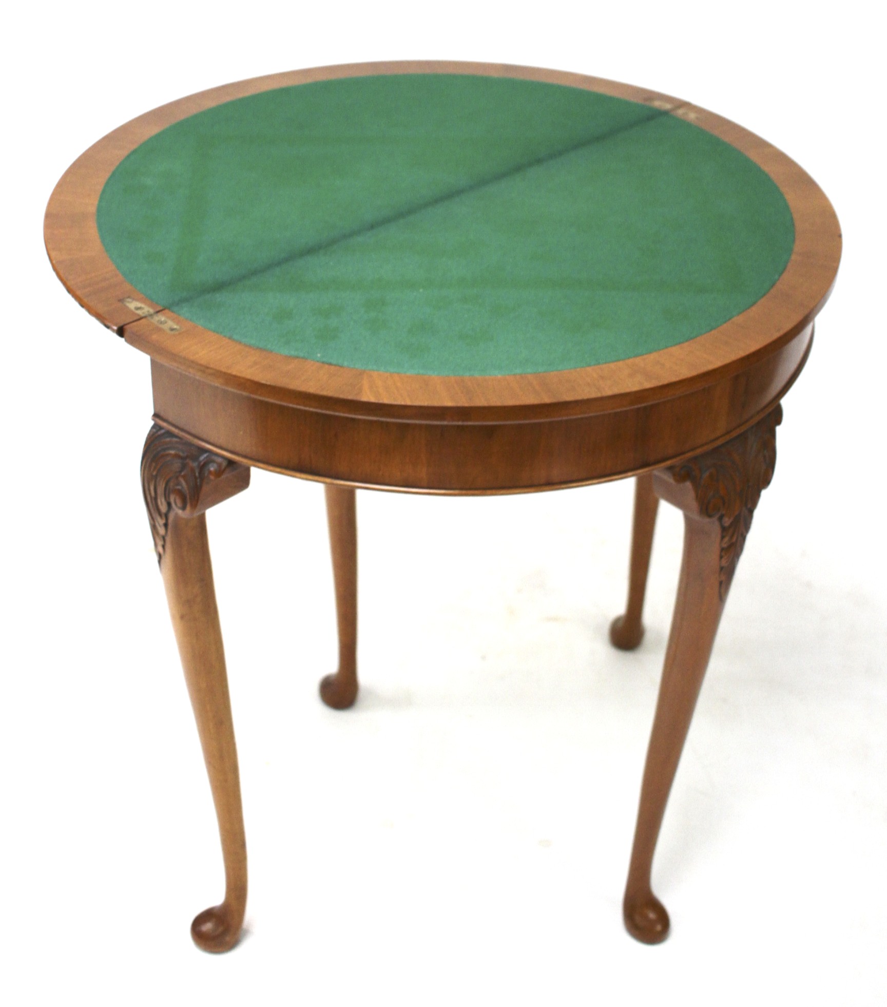 A burr walnut demi-lune foldover card table. - Image 2 of 2