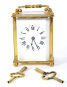 An early 20th century French brass cased carriage clock.