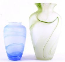 Two Italian marble effect glass vases. The largest measuring approximately 30cm high.