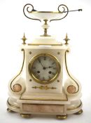 A French cream alabaster mantel clock.
