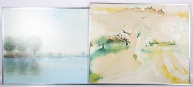 Two large landscape paintings, acrylic on canvas.