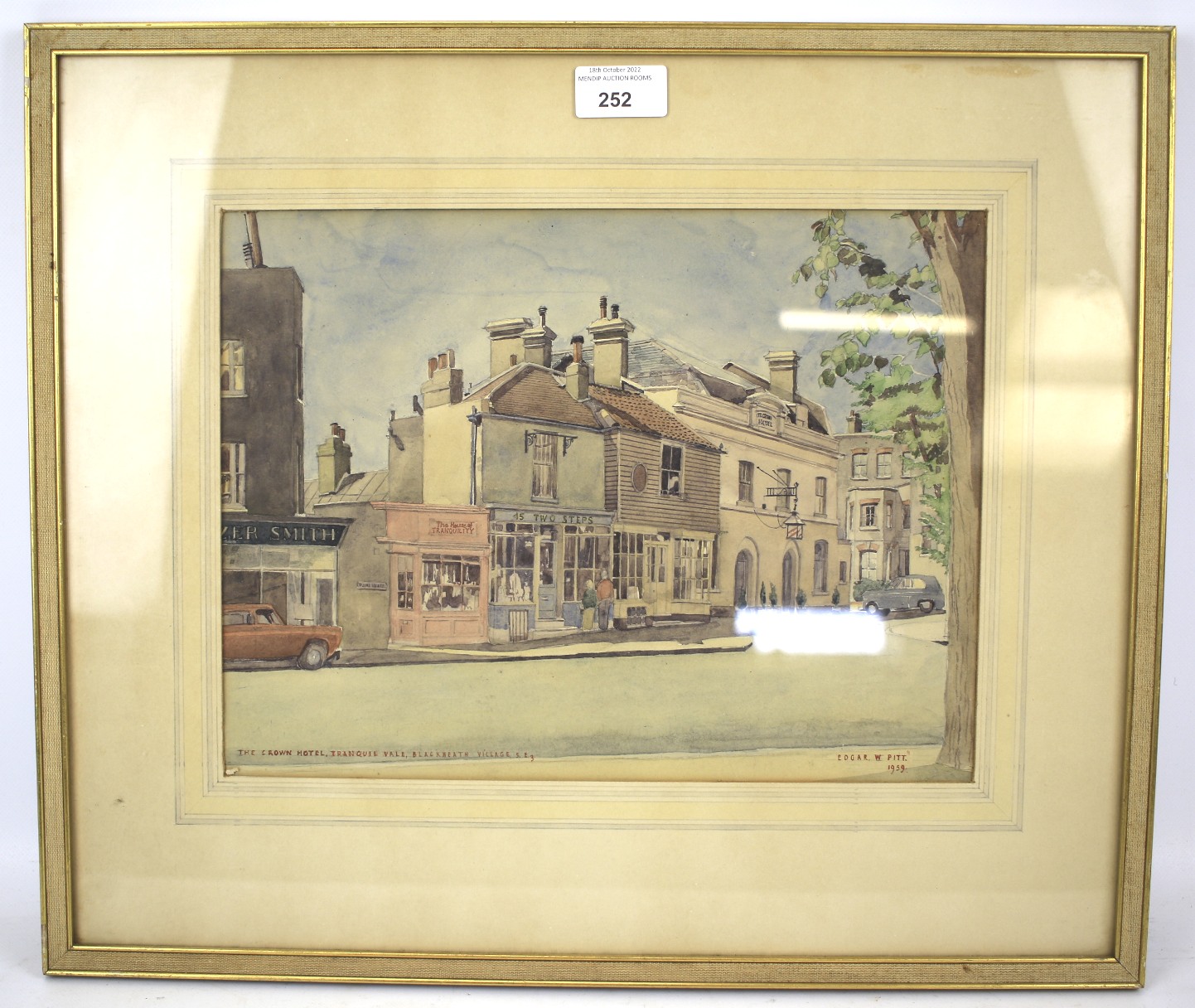 Edgar Pitt (mid-20th century), watercolour. The Crown Hotel, Tranquil Vale, Blackheath Village, SE3.