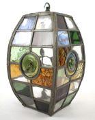 A lead and coloured glass lantern/lampshade.