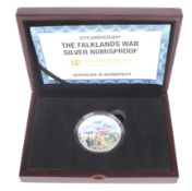 A 35th Anniversary Falklands war silver proof medallion.