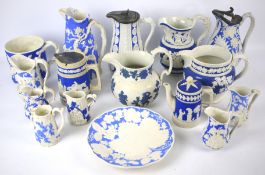 A group of 19th century Staffordshire blue and white stone and Parian ware.