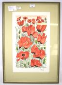 Shirley Blake (sister of Peter Blake), signed watercolour depicting poppies.