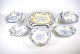 A 19th century Staffordshire pottery blue and white transfer printed part dinner service. Printed H.