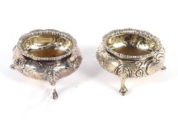 A pair of late Victorian silver cauldron open salts.