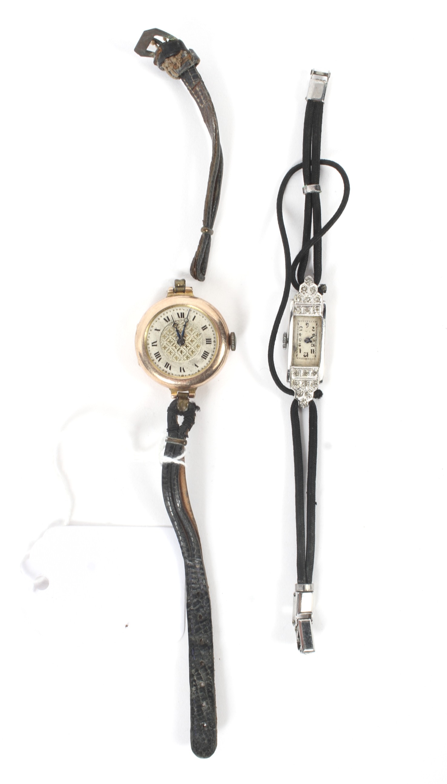 An early 20th century 9ct gold cased wristwatch and another.