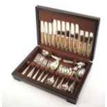 A cased six setting silver plated Sheffield canteen of cutlery. L40.