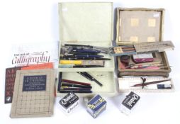 An assortment of writing collectables.