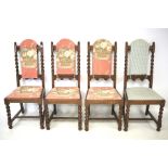 Four oak dining chairs.