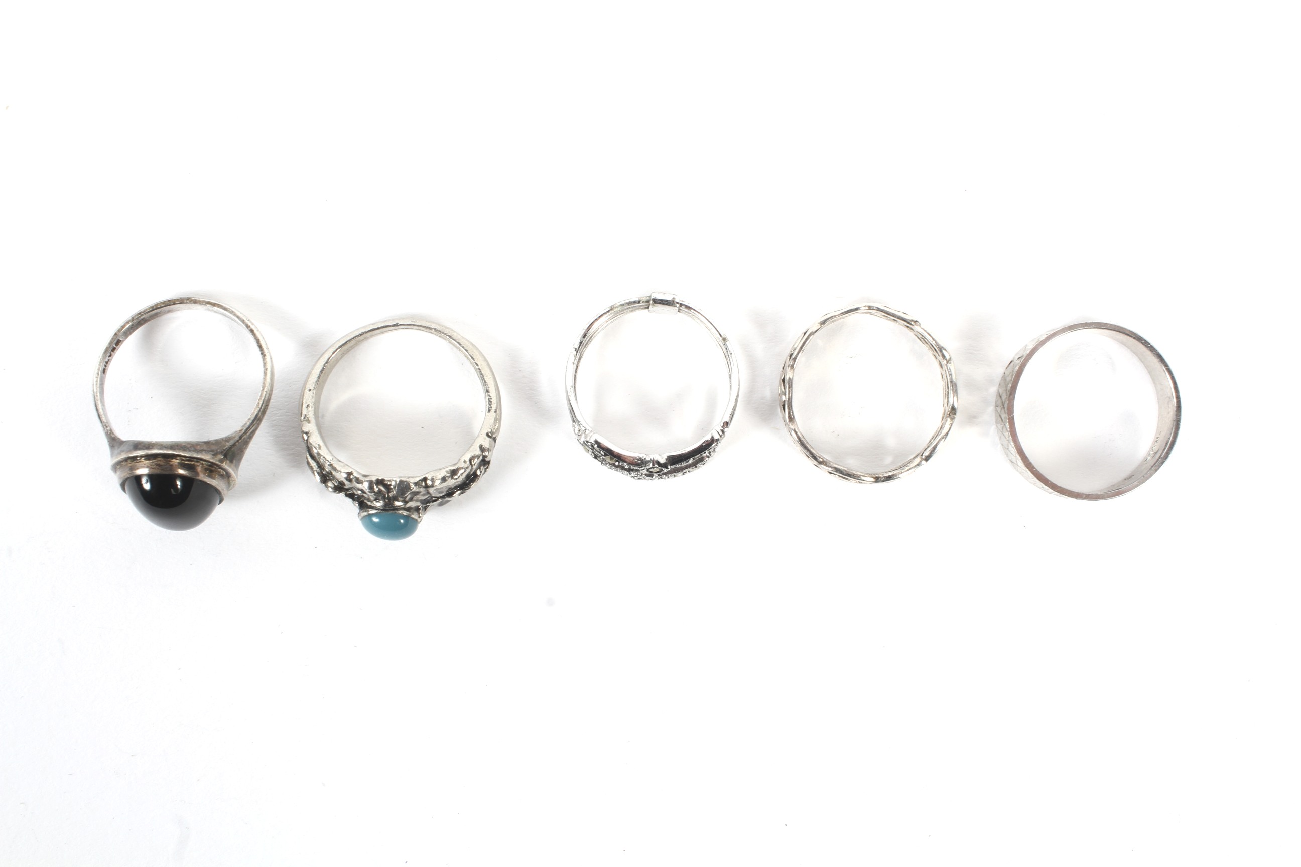 A collection of five ladies white metal rings. Some marked silver or 925, combined weight approx 16. - Image 2 of 2