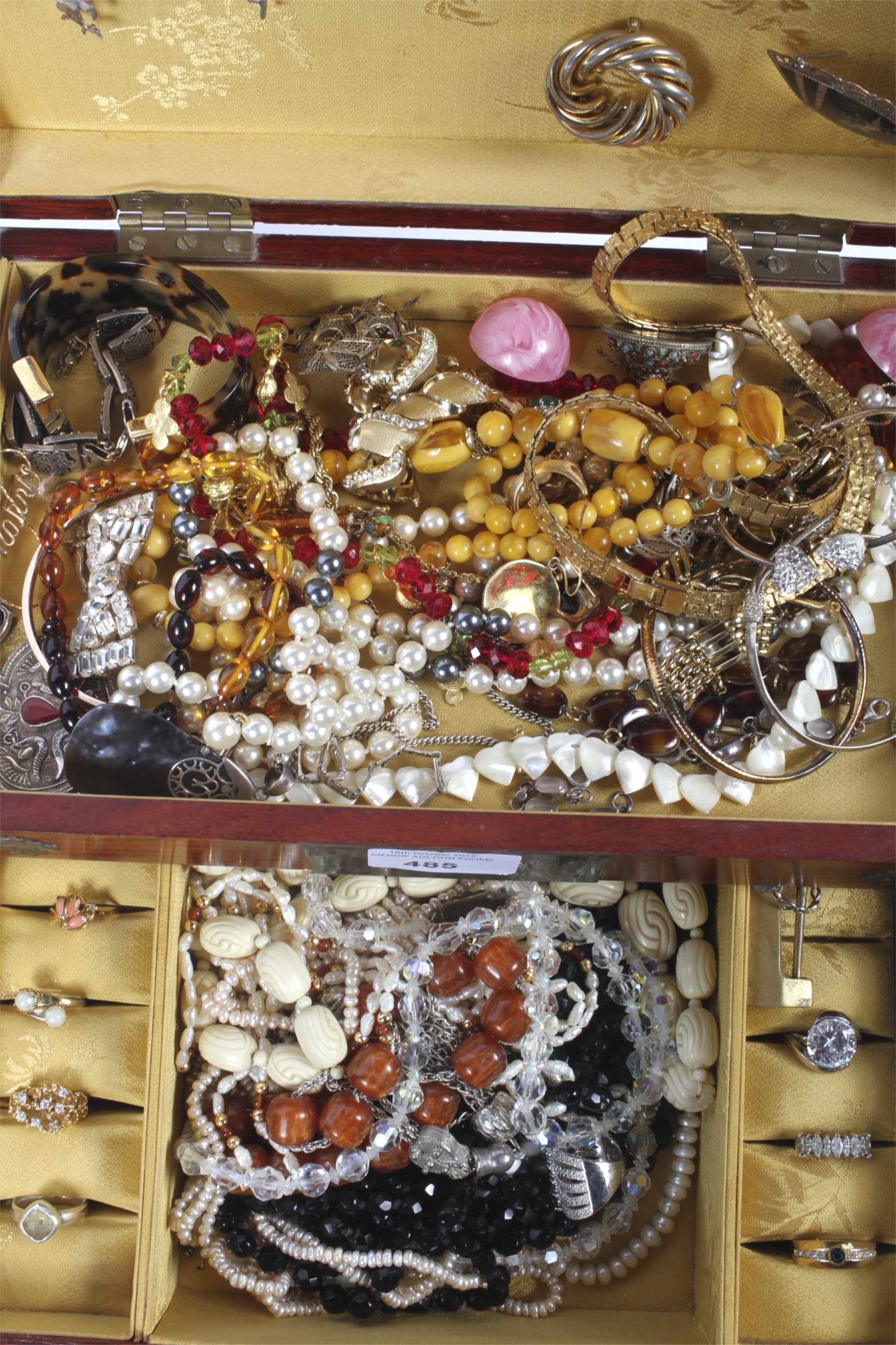 A Chinese hardwood jewellery box containing an assortment of costume jewellery. - Image 2 of 2