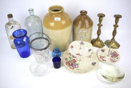 A group of mixed glass, metal and ceramic collectables.