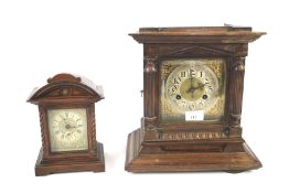 A late 19th/early 20th century Junghans wooden cased bracket clock and another smaller.