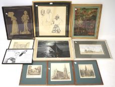 An assortment of 20th century paintings and prints.
