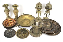 An assortment of brassware, mostly of Eastern origin.