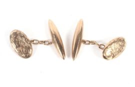 A pair of 9ct rose gold cufflinks with engraved decoration. Weight 3.