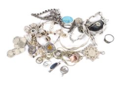 A collection of silver and white metal jewellery. To include a bangle, pendant, earrings, etc.