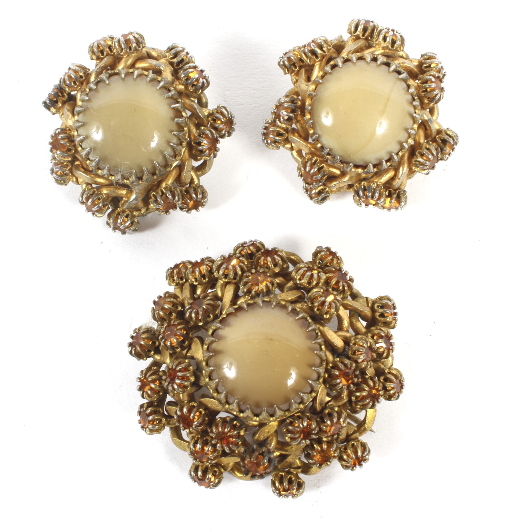 A vintage Christian Dior paste brooch and earring set by Mitchel Maer.