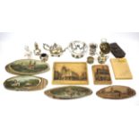 Assorted items of silver plate, various wood carvings and other items.