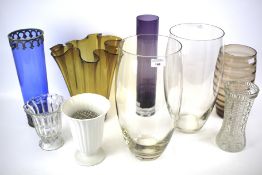 Nine glass and ceramic large vases.