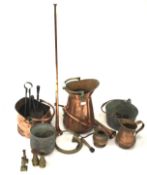 An assortment of brass and copperware.
