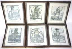 A set of six French prints depicting various figures dressed as their profession.