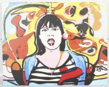 A contemporary, brightly coloured print on canvas of a girl.