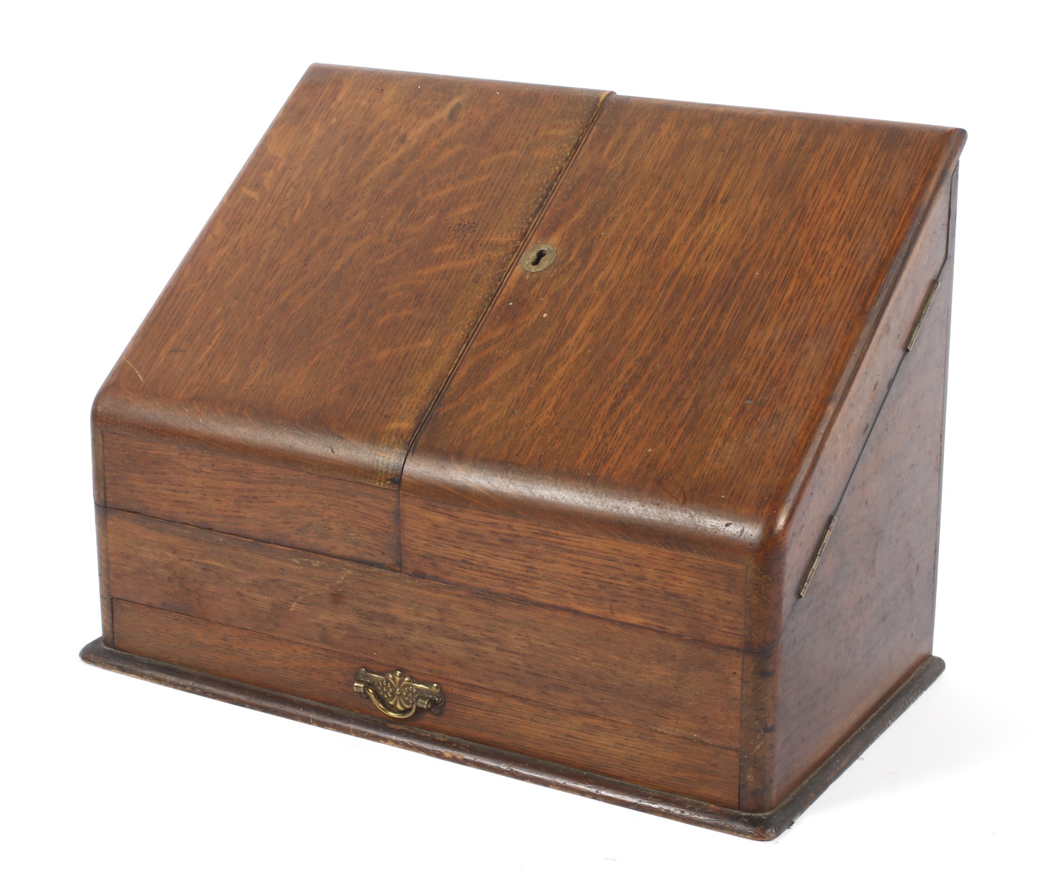 An oak desk top stationary box.