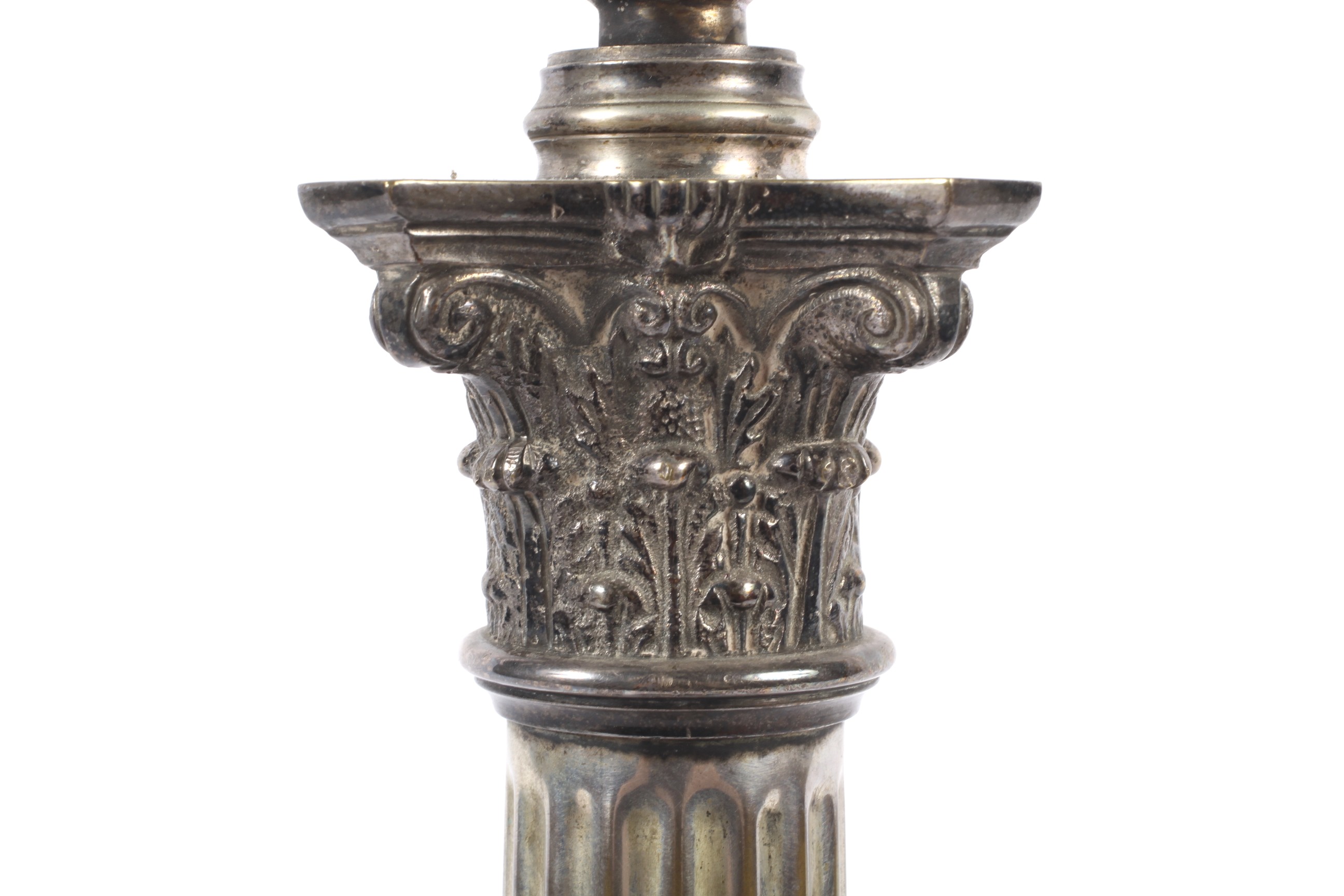 A silver plated Corinthian column table lamp with stepped base. H54. - Image 2 of 2