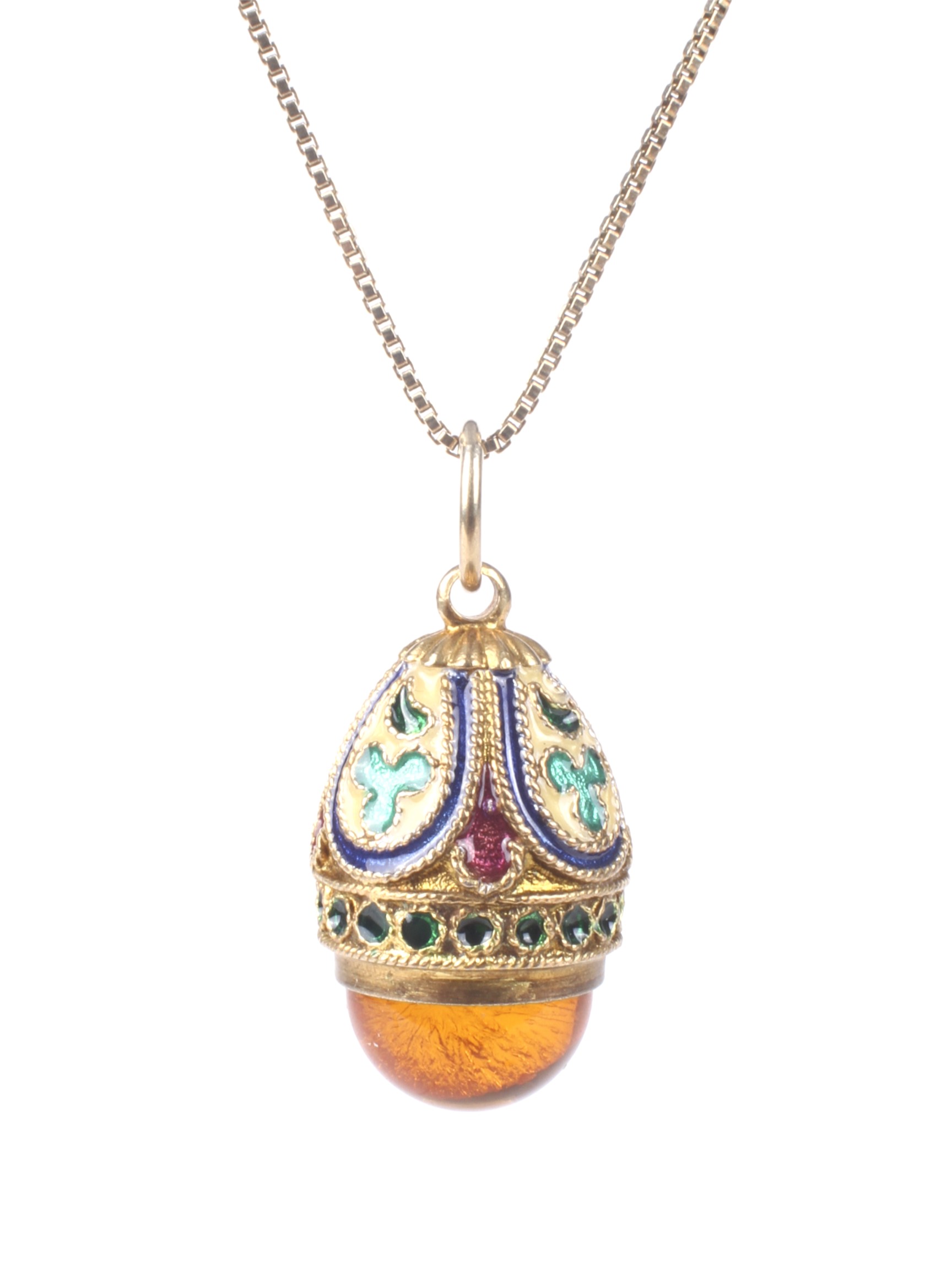 A Scandinavian amber and cloisonne enamelled pendant, and necklace and a pair of earrings. - Image 2 of 2