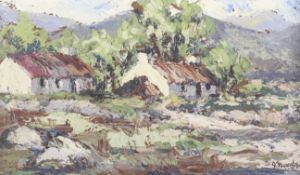 Gladys Maccabe (1918- 2018), Cottages in Landscape, oil on board.