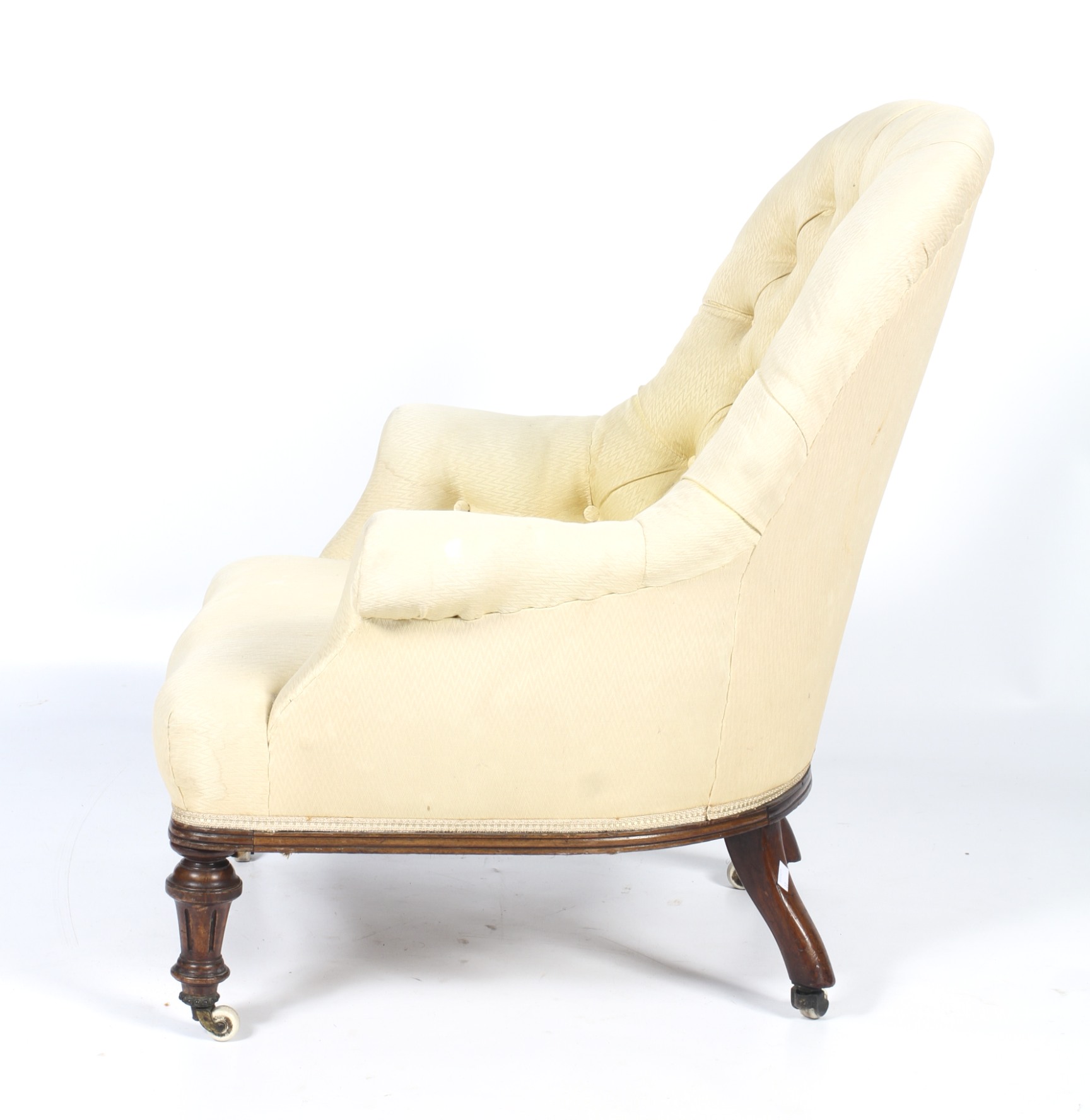 A Victorian walnut framed button back nursing chair. Re-upholstered in a zig zag material. - Image 2 of 2