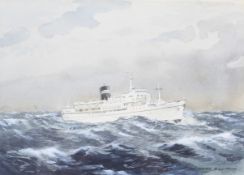 Stuart Beck, maritime portrait of SS Uganda, watercolour.