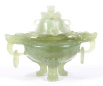 A 20th century Chinese light green hardstone lidded incense burner.