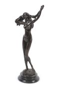 After Jean Patou, a bronze sculpture of a nude lady on stone base.