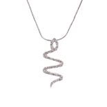 A modern 9ct white gold and diamond pendant necklace.