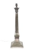 A silver plated Corinthian column table lamp with stepped base. H54.