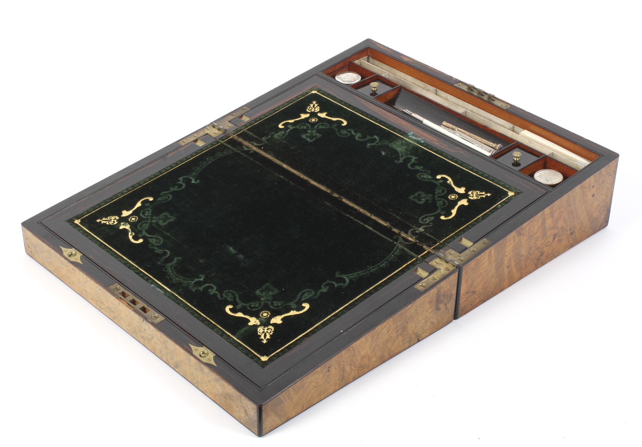 A Victorian walnut and mother-of-pearl inlaid stationary box. - Image 2 of 2