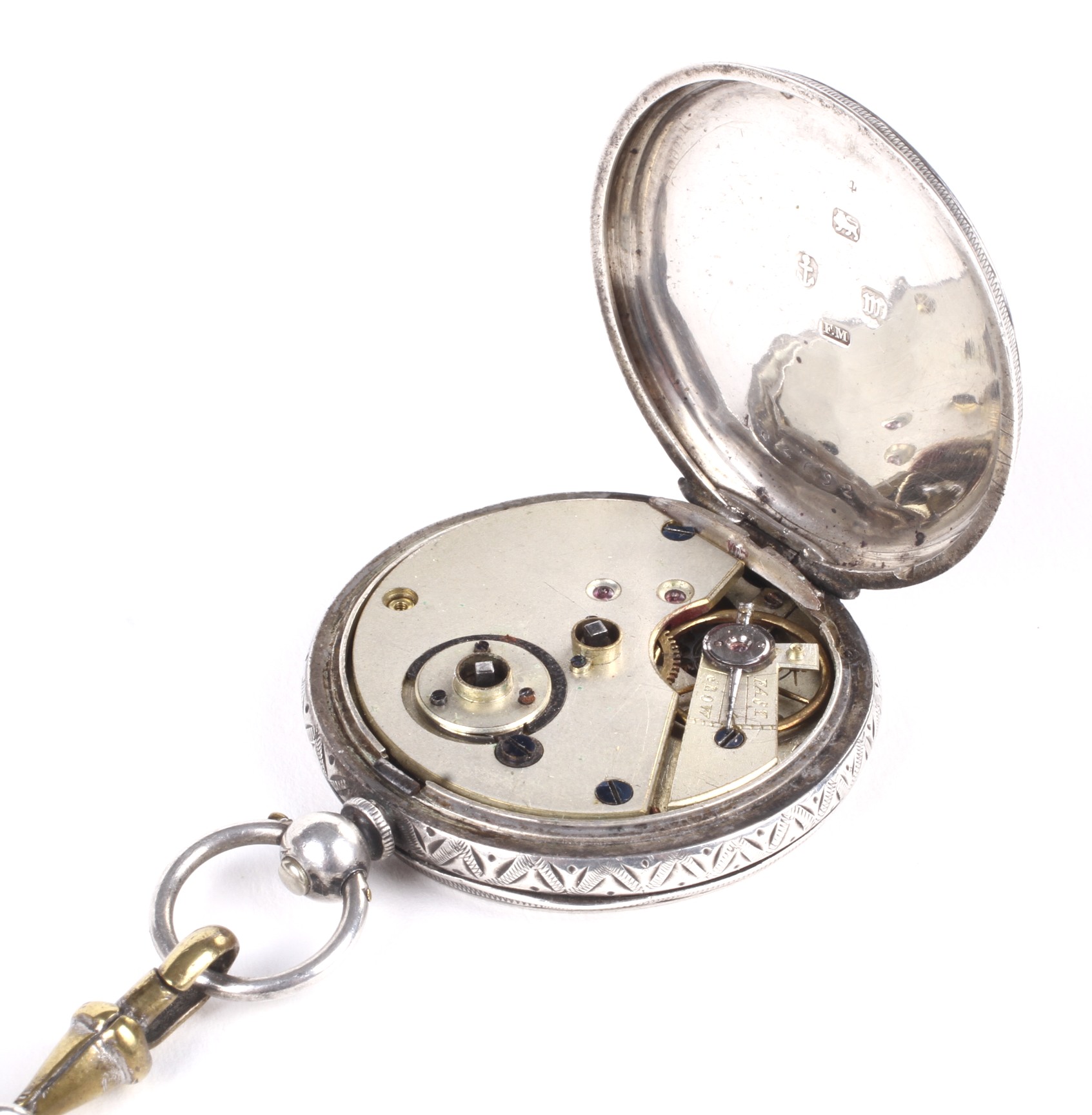 A late Victorian silver cased fob watch in a carved wooden watch case. - Image 2 of 2