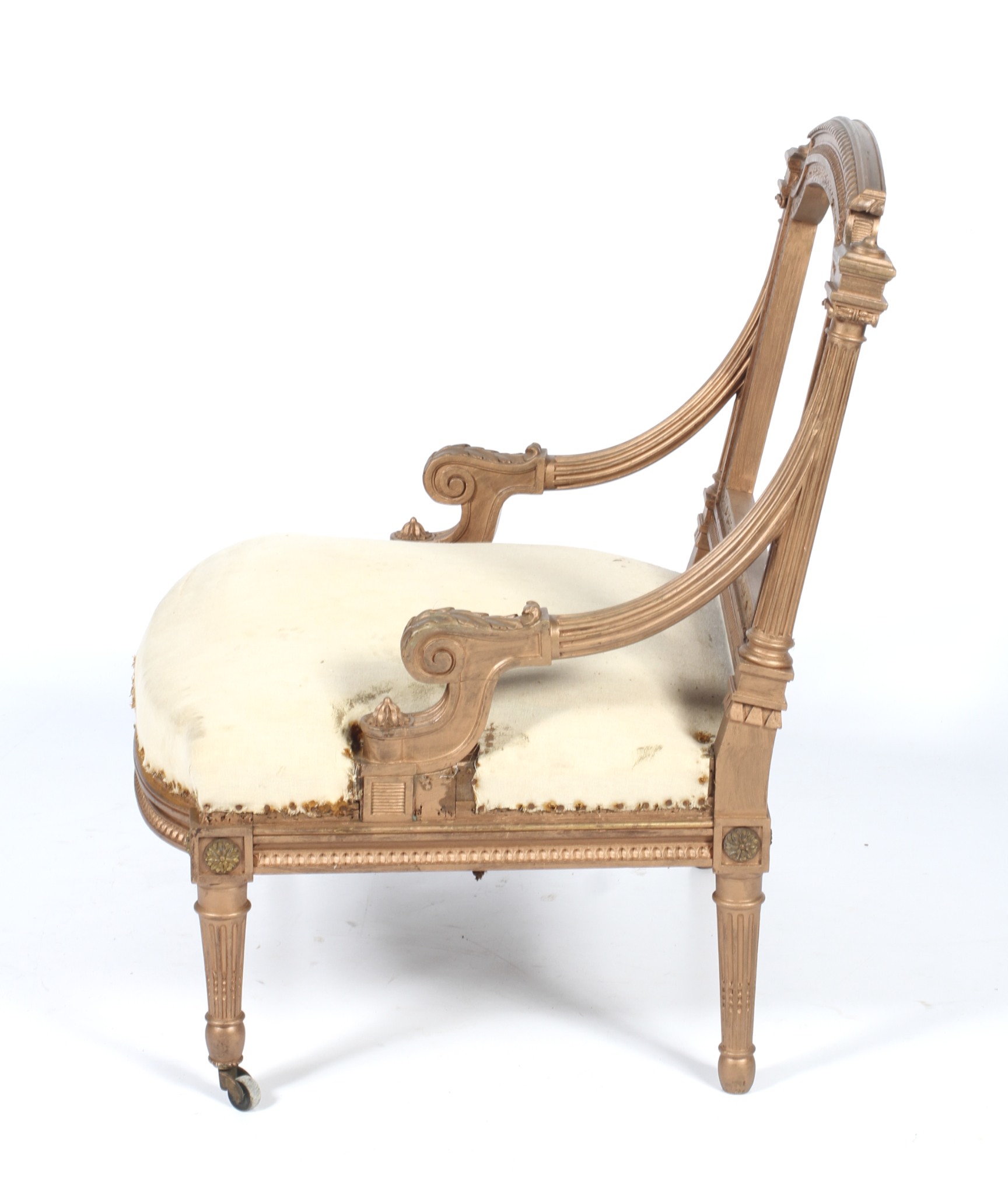 A 19th century French gilt wood upholstered fauteuil elbow chair. - Image 2 of 2