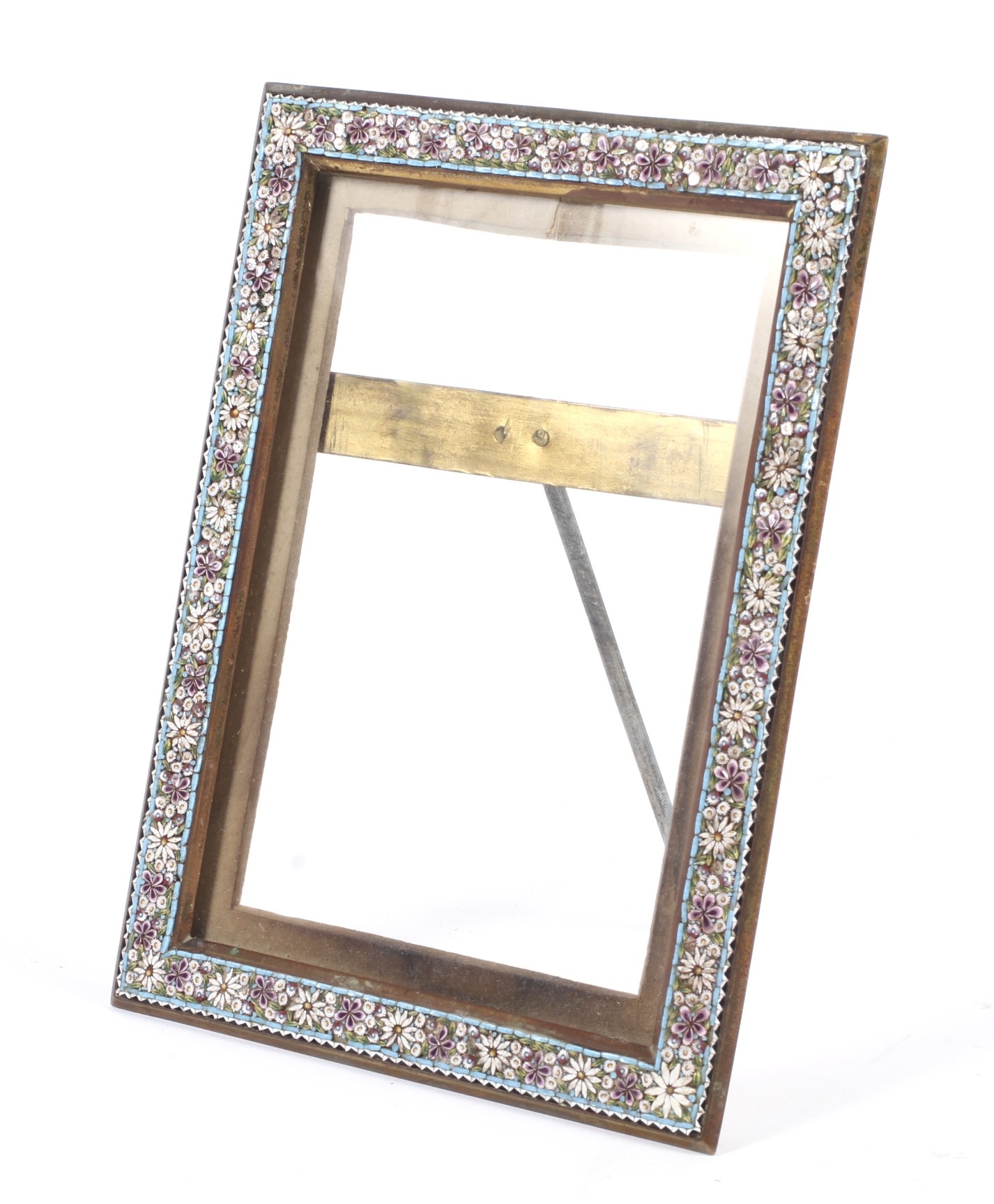 A fine brass and micro-mosaic picture frame.