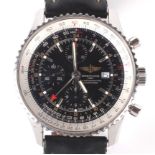 A gentleman's Breitling Navitimer World stainless steel cased automatic chronograph wristwatch.