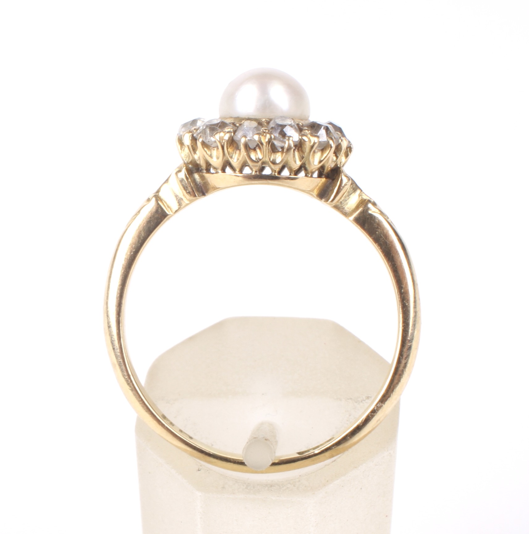 A late Victorian gold, 'pearl' and diamond cluster ring. - Image 3 of 4