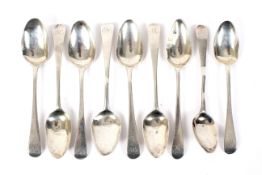 Nine assorted Georgian teaspoons. Various makers and ages.