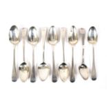 Nine assorted Georgian teaspoons. Various makers and ages.