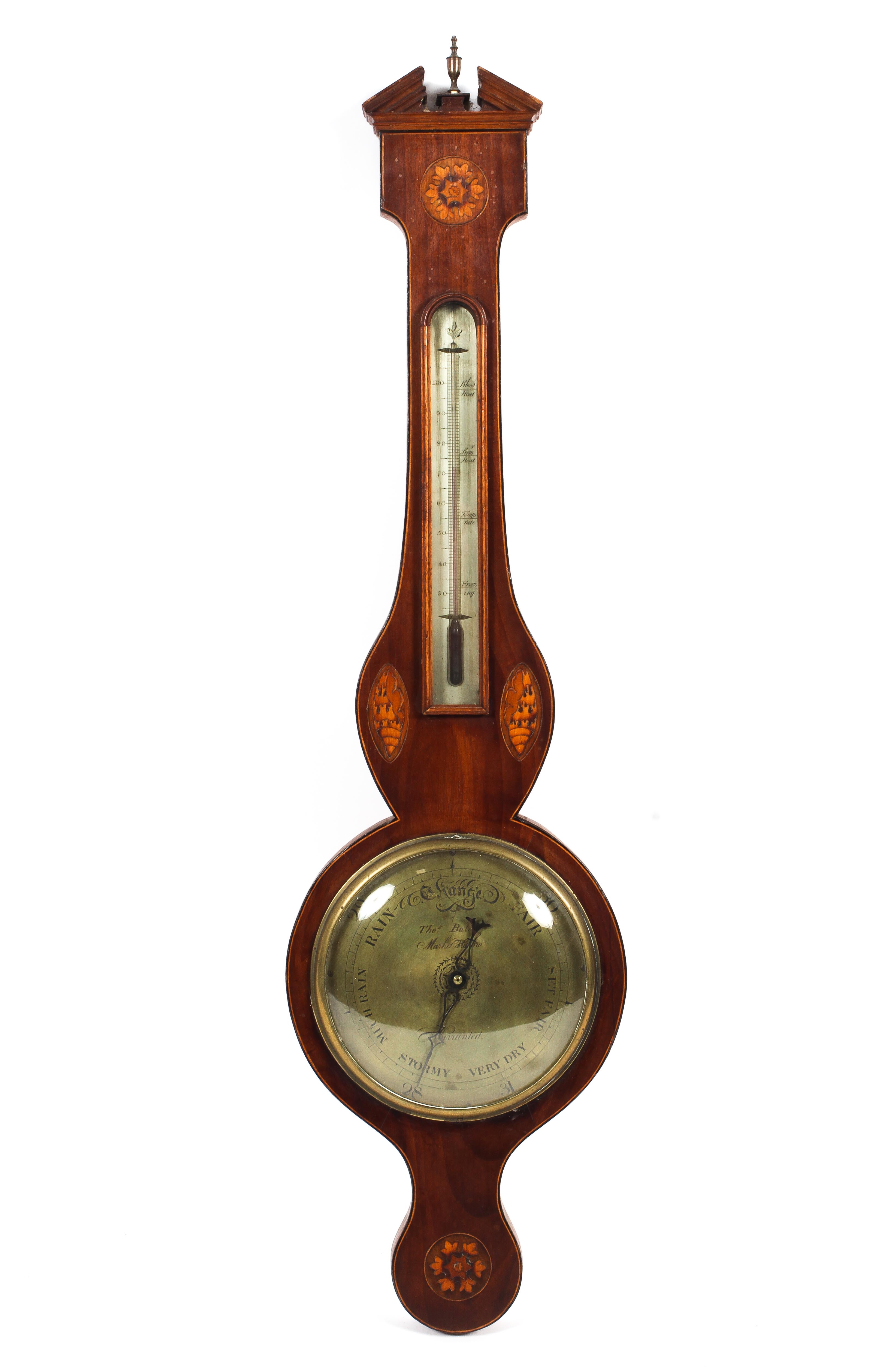 A 19th century Thomas Bates, Market Harborough wheel shaped wall barometer.